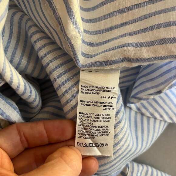 Chico's Size 1.5 (US 10) No-Iron Button-Up Shirt Striped Blue White Linen - Picture 11 of 11
